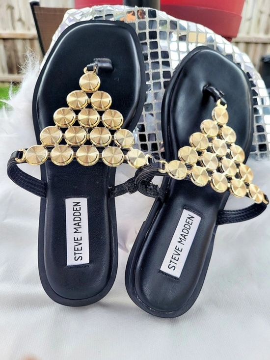 Steve Madden Shoes - Steve Madden Embellished Black & Gold Sandals US 7.5